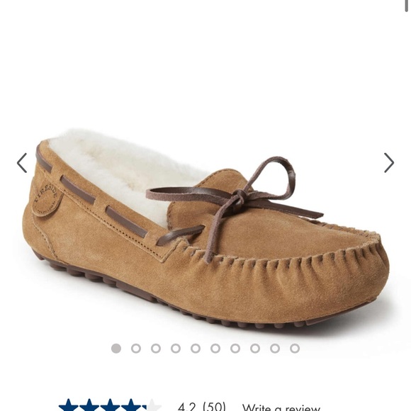 Women's Victoria Genuine Shearling Lace Moccasin Slippers Grey Dearfoam FireSide - Picture 3 of 8